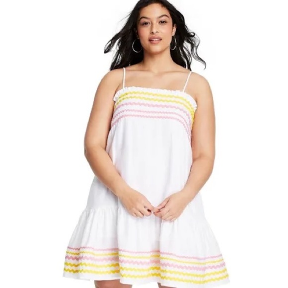 Lisa Marie Fernandez X Target Dress Ric Rac Sleeveless Mini White Yellow Pink S - Picture 1 of 14
